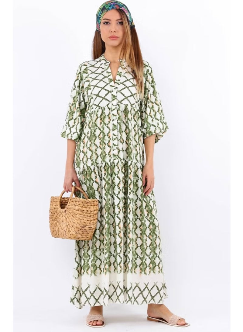Ritnice Prive Women's Soft Green 100% Viscose Maxi Length Balloon Sleeve Long Summer Dress - Image 4